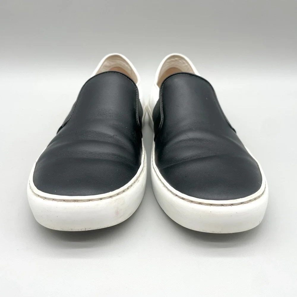 Chanel Womens 40 CC Logo Slip On Sneakers Black White Leather Tennis Preppy Chic